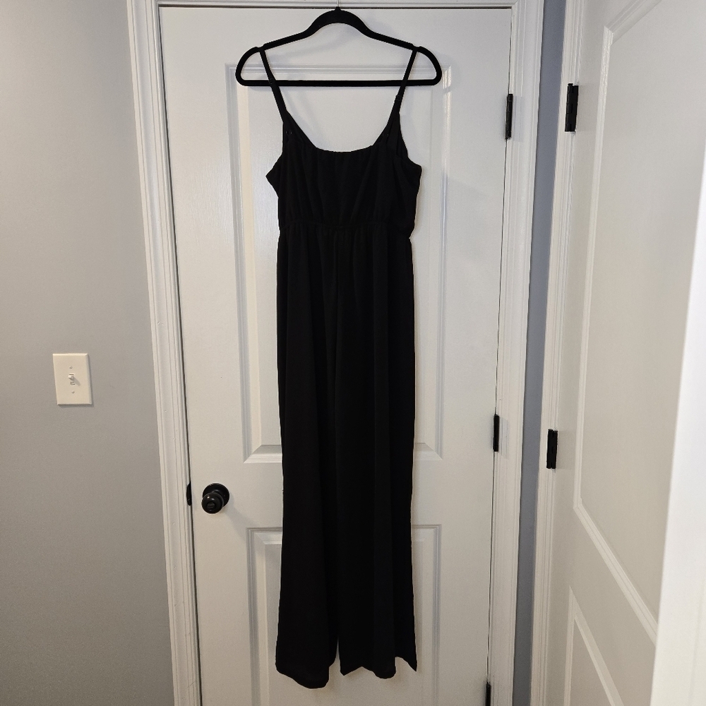 Lily Rose Black V Neck Jumpsuit With Cinch Waist Size L No Belt